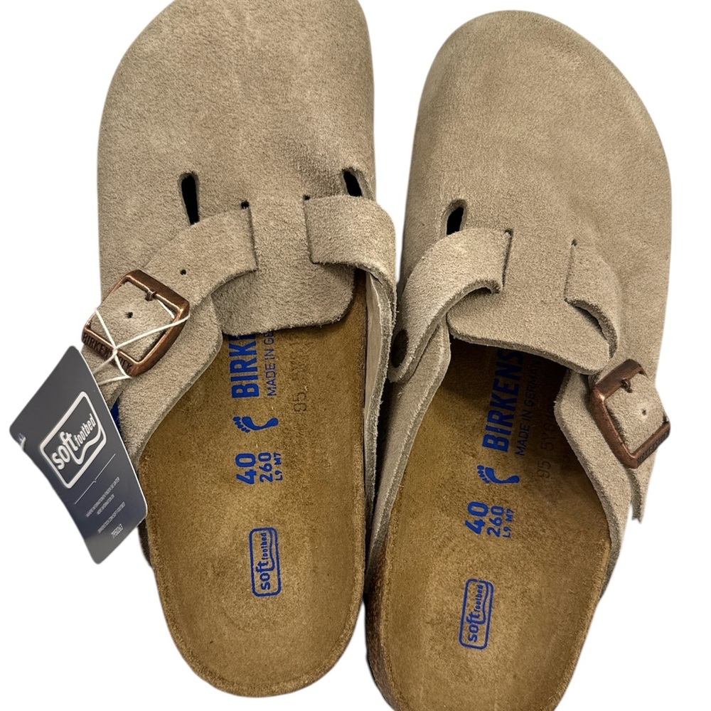 Birkenstock Boston Taupe Suede Clogs NIB